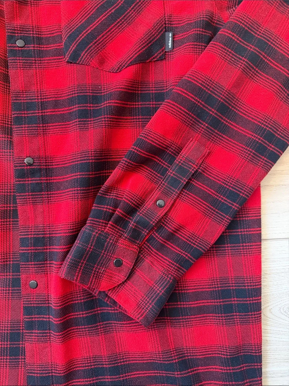 adidas Red and Black Plaid Button-Down Shirt